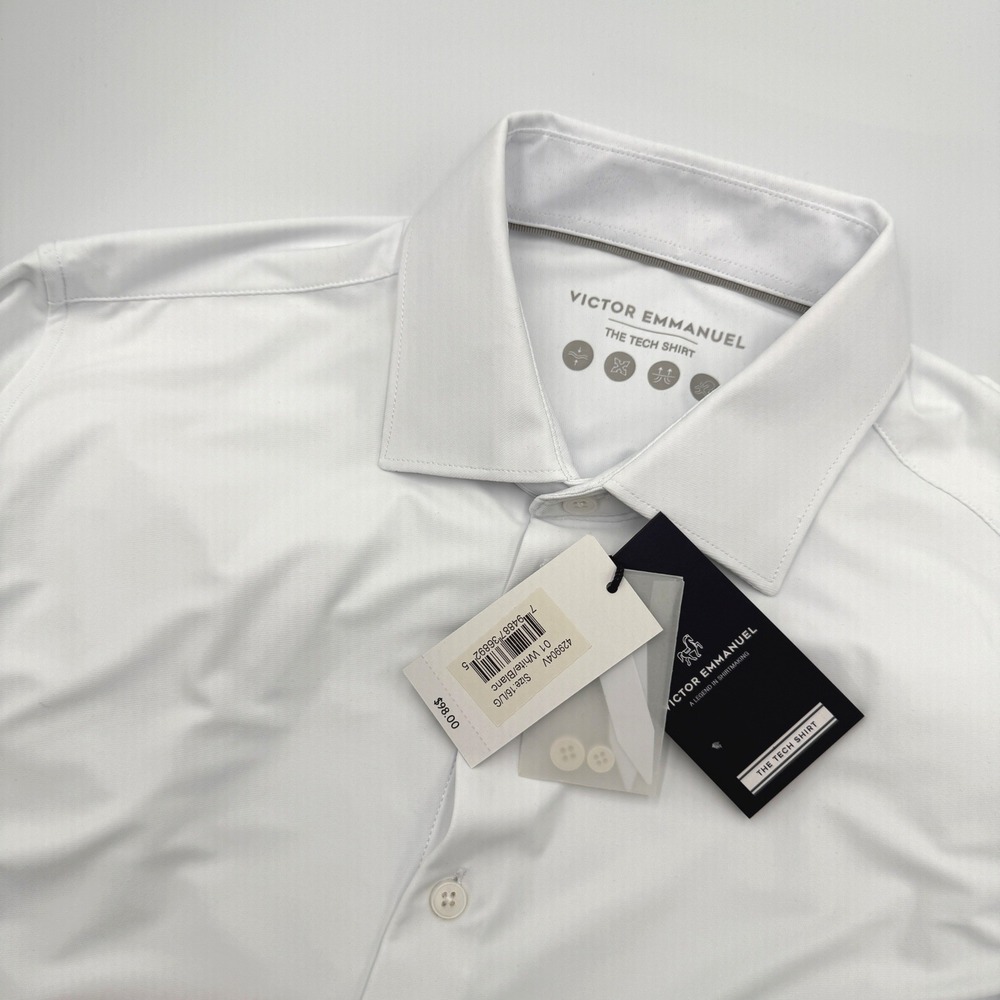 Victor Emmanuel The Tech Shirt Mens White Performance Stretch Lg 16 34-35 NWT